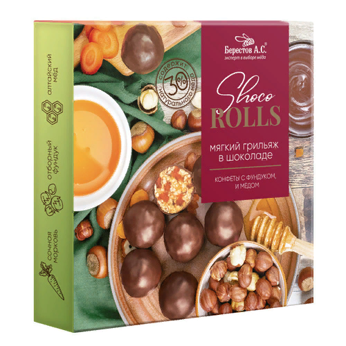 №2 Берестов Shoco Rolls конфеты с фундуком, цукатами моркови  и медом 135г  в Печоре
